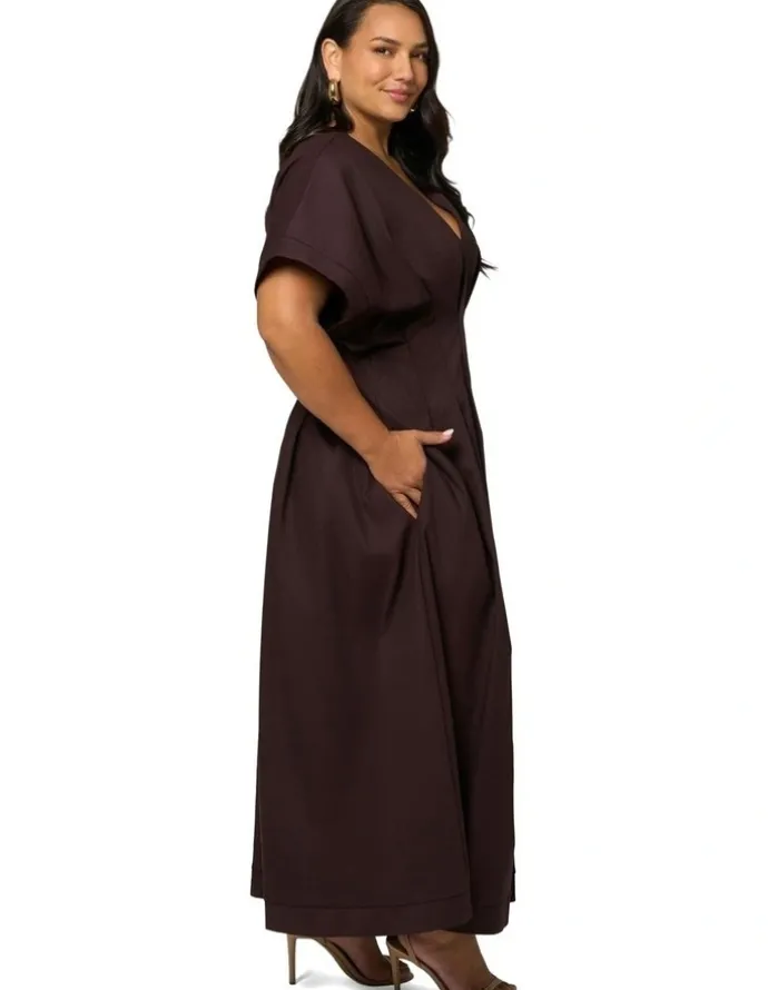 Pink Dusk by Curve Project Magnetic Pull Maxi Dress in Brown
