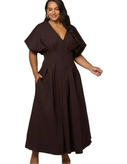 Pink Dusk by Curve Project Magnetic Pull Maxi Dress in Brown