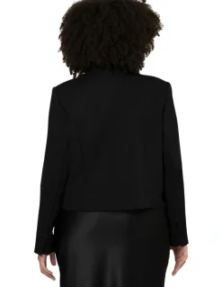 Pink Dusk by Curve Project Satin Trim Crop Blazer in Black