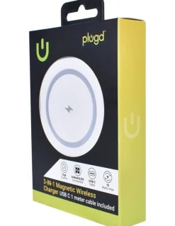 plugd Wireless Qi Fast Charging Foldable Station for Apple Mag Safe 15W in White