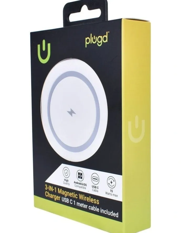 plugd Wireless Qi Fast Charging Foldable Station for Apple Mag Safe 15W in White