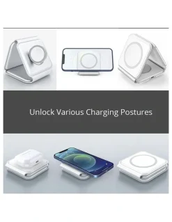 plugd Wireless Qi Fast Charging Foldable Station for Apple Mag Safe 15W in White
