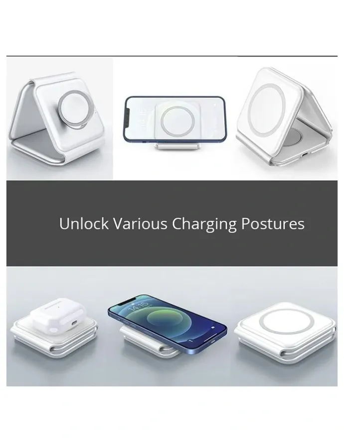 plugd Wireless Qi Fast Charging Foldable Station for Apple Mag Safe 15W in White