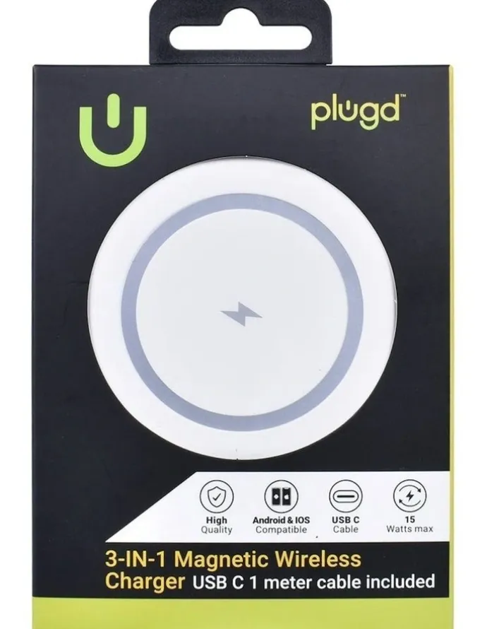 plugd Wireless Qi Fast Charging Foldable Station for Apple Mag Safe 15W in White