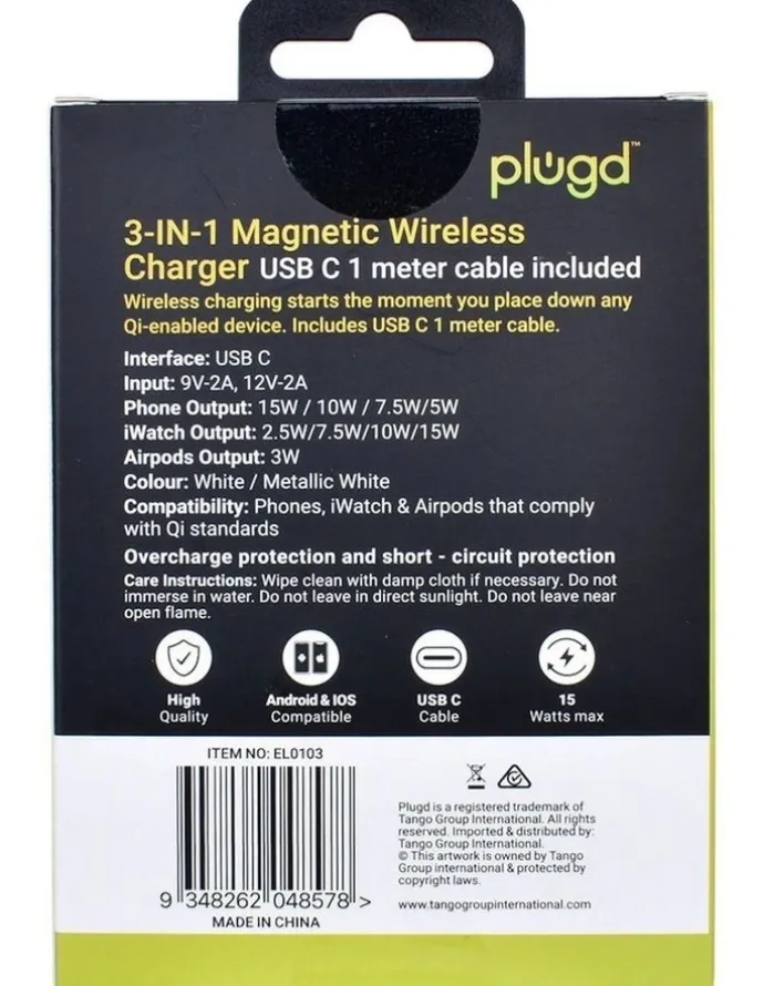 plugd Wireless Qi Fast Charging Foldable Station for Apple Mag Safe 15W in White