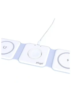 plugd Wireless Qi Fast Charging Foldable Station for Apple Mag Safe 15W in White