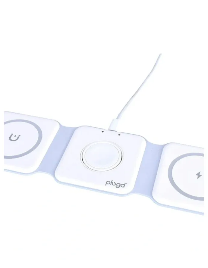 plugd Wireless Qi Fast Charging Foldable Station for Apple Mag Safe 15W in White