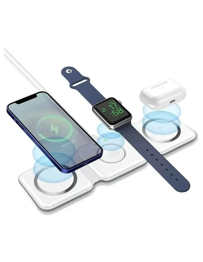 plugd Wireless Qi Fast Charging Foldable Station for Apple Mag Safe 15W in White