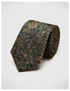 Politix Floral Jacquard Silk Tie in Khaki