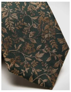 Politix Floral Jacquard Silk Tie in Khaki
