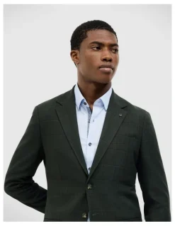 Politix Lawson Windowpane Check Blazer in Dk Khaki