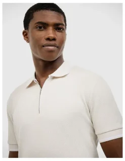 Politix Morgan Textured Zip-up Polo in Bone