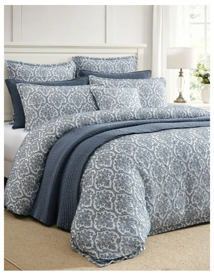 Private Collection Theodora Quilt Cover Set in Petrol