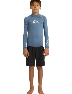Quiksilver All Time Long Sleeve Rash Vest in China Blue