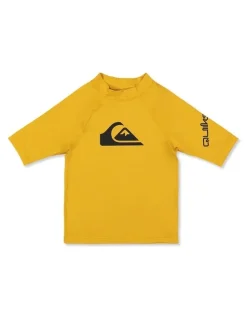 Quiksilver All Time Short Sleeve Rash Vest in Mineral Yellow