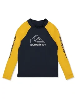 Quiksilver On Tour Long Sleeve Rash Vest in Mineral in Yellow