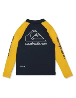Quiksilver On Tour Long Sleeve Rash Vest in Mineral in Yellow