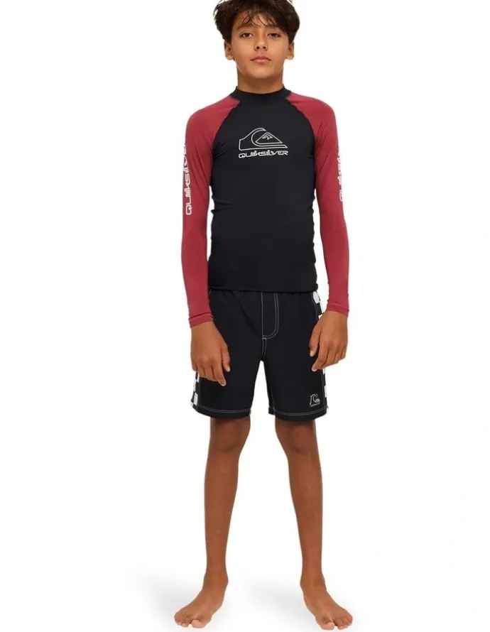 Quiksilver On Tour Long Sleeve Rash Vest in Burnt Russet