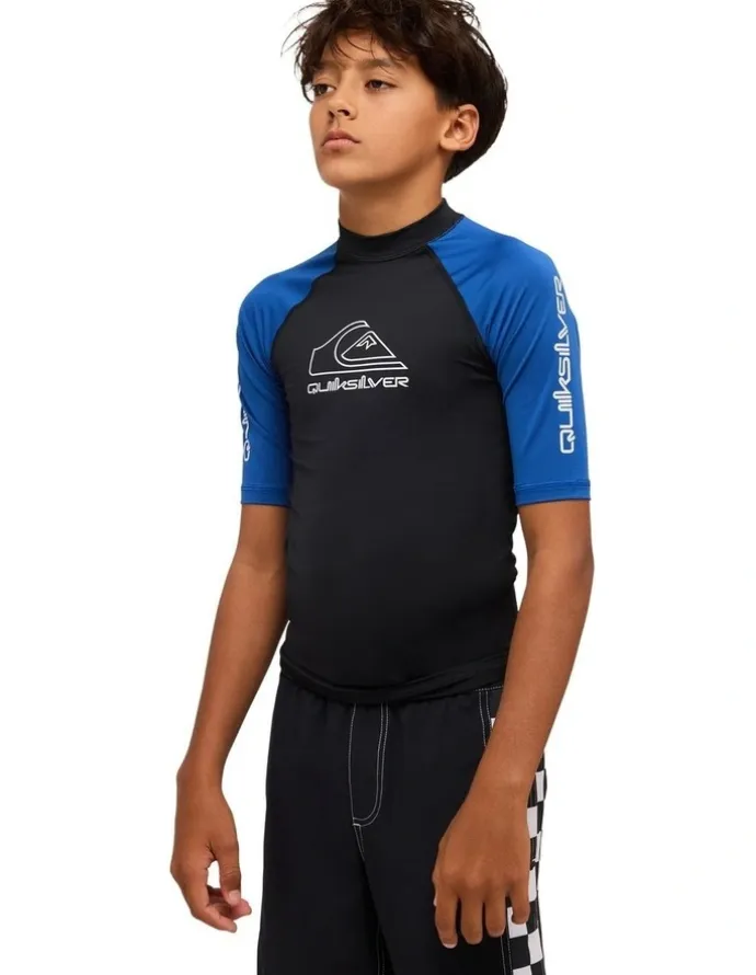 Quiksilver On Tour Short Sleeve Rash Vest in Monaco in Blue
