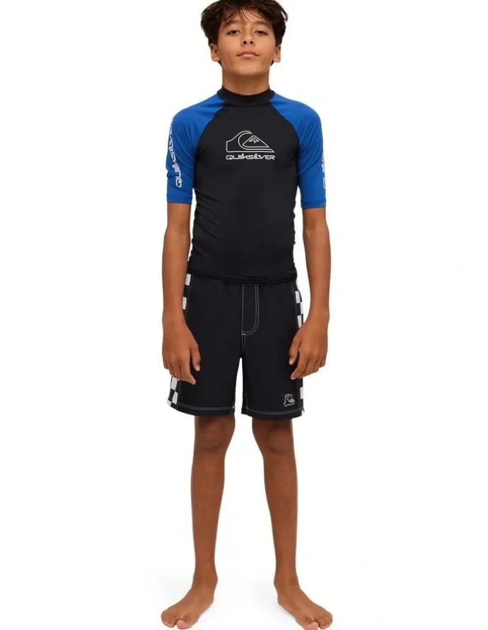 Quiksilver On Tour Short Sleeve Rash Vest in Monaco in Blue
