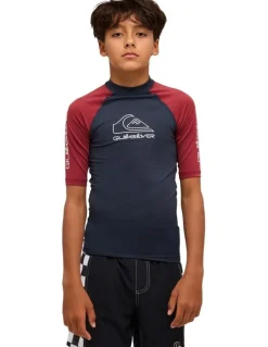 Quiksilver On Tour Short Sleeve Rash Vest in Burnt Russet