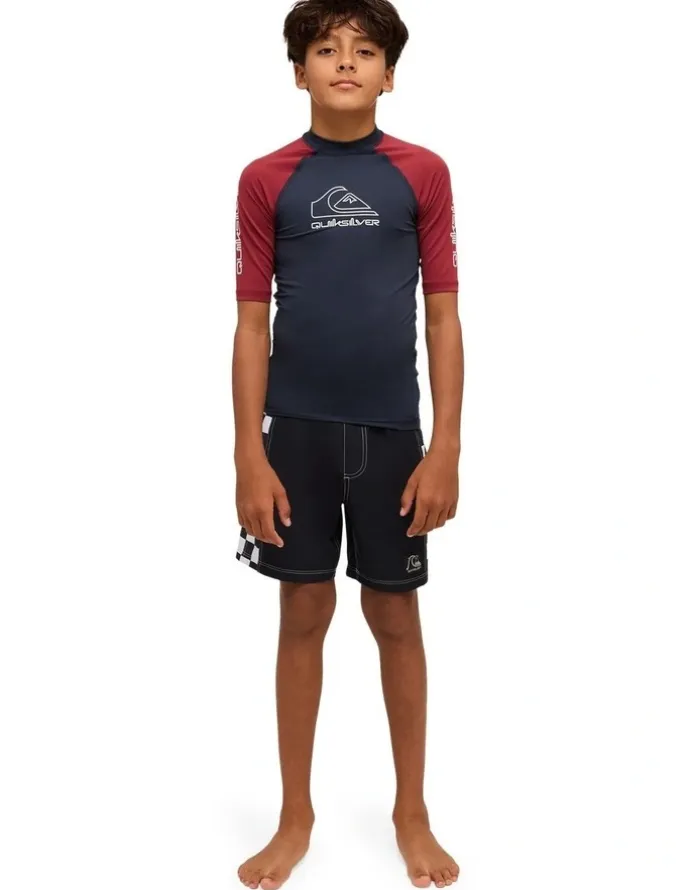 Quiksilver On Tour Short Sleeve Rash Vest in Burnt Russet