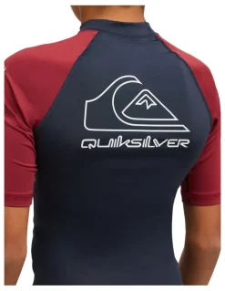 Quiksilver On Tour Short Sleeve Rash Vest in Burnt Russet