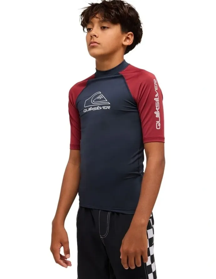 Quiksilver On Tour Short Sleeve Rash Vest in Burnt Russet