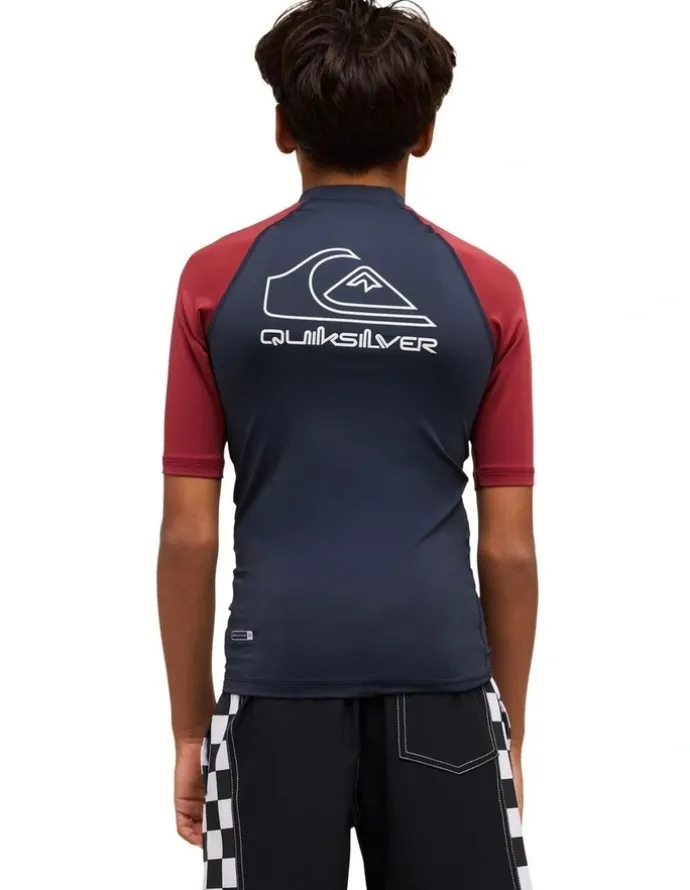 Quiksilver On Tour Short Sleeve Rash Vest in Burnt Russet