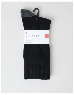Regatta Merino Wool Boot Socks in Black and Moss Marle
