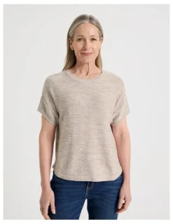 Regatta Petites Knitted Extended Sleeve Top With Boat Neck in Neutral/Ivory Twist
