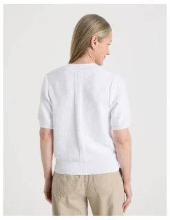 Regatta Petites Short Sleeve V Neck Knitted Top With Fancy Neckband in Snow
