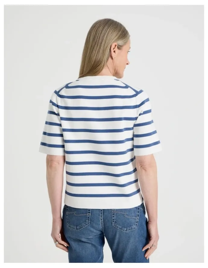 Regatta Petites Short Sleeve Stripe Knitted Top in Ivory/Slate