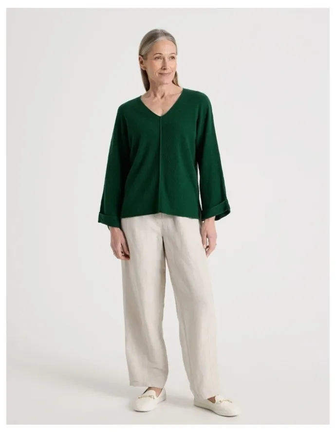 Regatta Petites V Neck Long Sleeve Jumper With Fold Back Cuff in Green