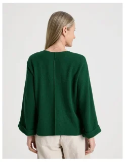 Regatta Petites V Neck Long Sleeve Jumper With Fold Back Cuff in Green