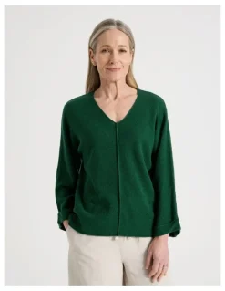 Regatta Petites V Neck Long Sleeve Jumper With Fold Back Cuff in Green