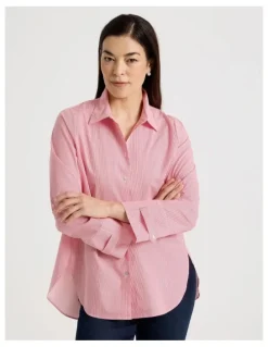 Regatta Stand Collar Long Sleeve Shirt With Forward Seams in Red/White