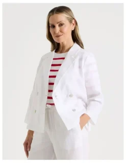 Regatta Unlined Linen 3/4 Sleeve Double Breasted Jacket in White