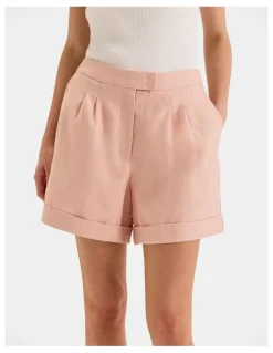 Review Celine Linen Shorts in Sunset Rose