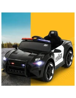 Rigo Electric Ride on Car Patrol Police Cars Battery Powered in Black