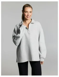 Rockwear Cosy Fleece Collared Sweatshirt Mid Grey Marle