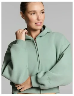 Rockwear Luxe Fleece Cropped Zip Through Hoodie Matcha