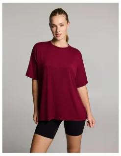 Rockwear Relaxed Side Split Tee in Ruby