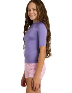 Roxy Girls 8-16 Essential Short Sleeve Rashguard in Purple