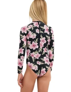 Roxy Girls 8-16 Of The Pacific Long Sleeve One Piece Swimsuit in Assorted