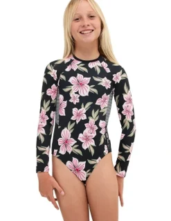 Roxy Girls 8-16 Of The Pacific Long Sleeve One Piece Swimsuit in Assorted