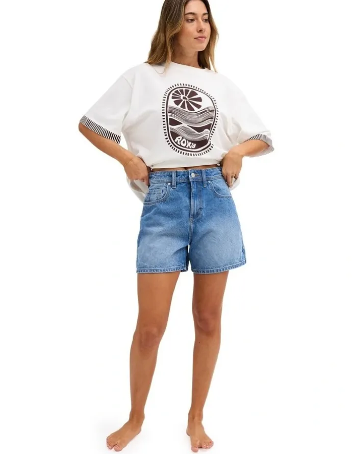 Roxy Morning Splendour Mid Denim Shorts in Blue