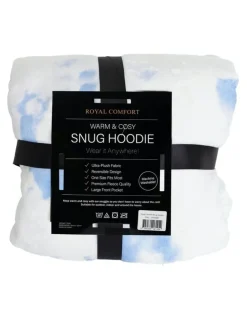 Royal Comfort Premium Reversible Fleece Snug Hoodie 750GSM in White/Blue
