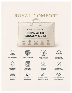 Royal Comfort Royal Comfort 500GSM 100% Pure Wool Quilt Natural All-Seasons Duvet