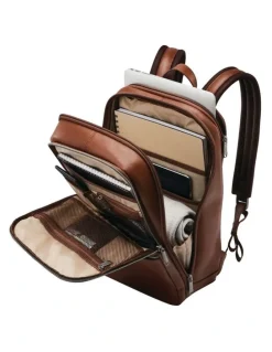 Samsonite Classic Leather Slim Backpack in Cognac Brown
